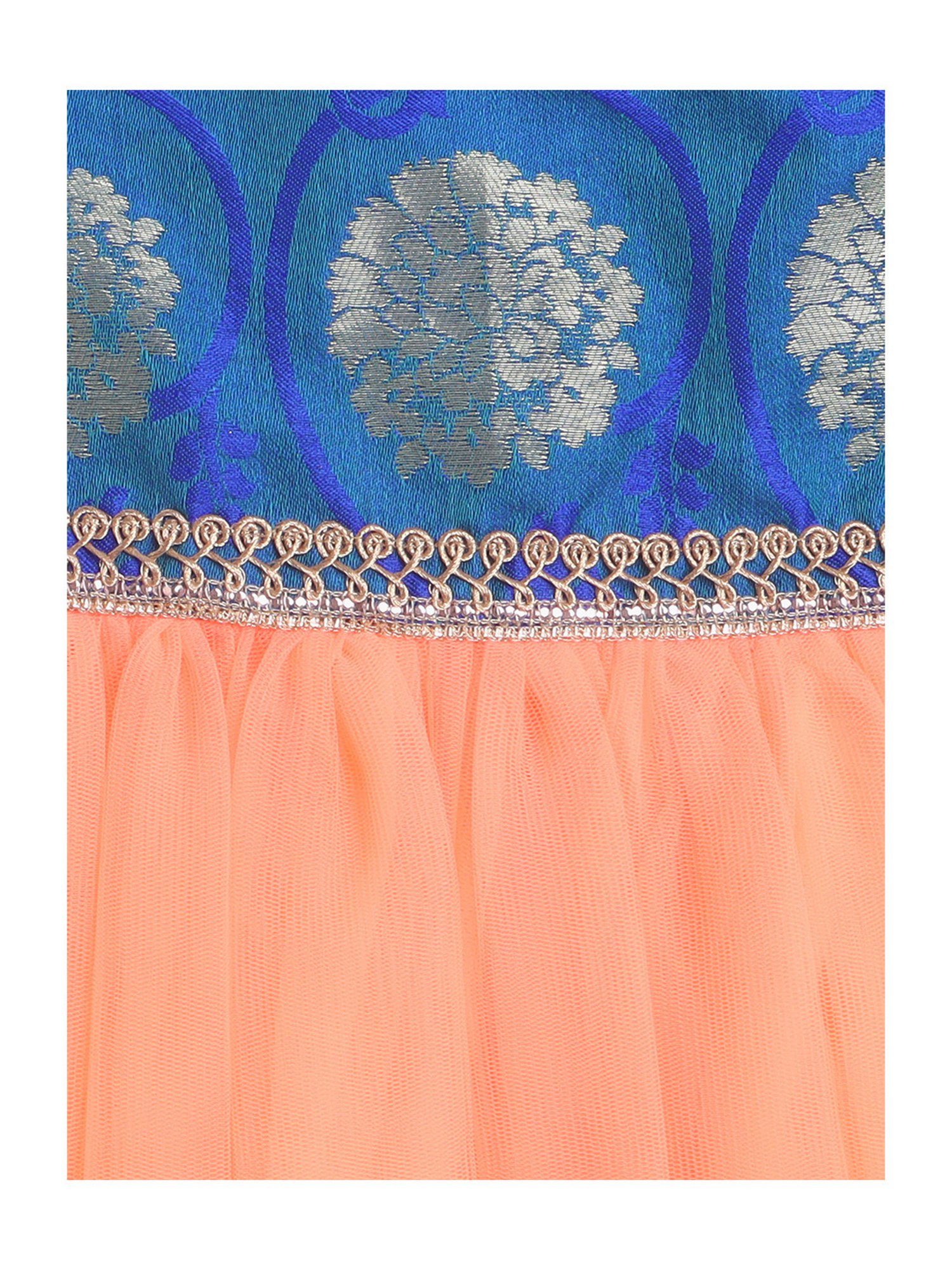 Many Frocks Kids Blue & Peach Self Design Dress