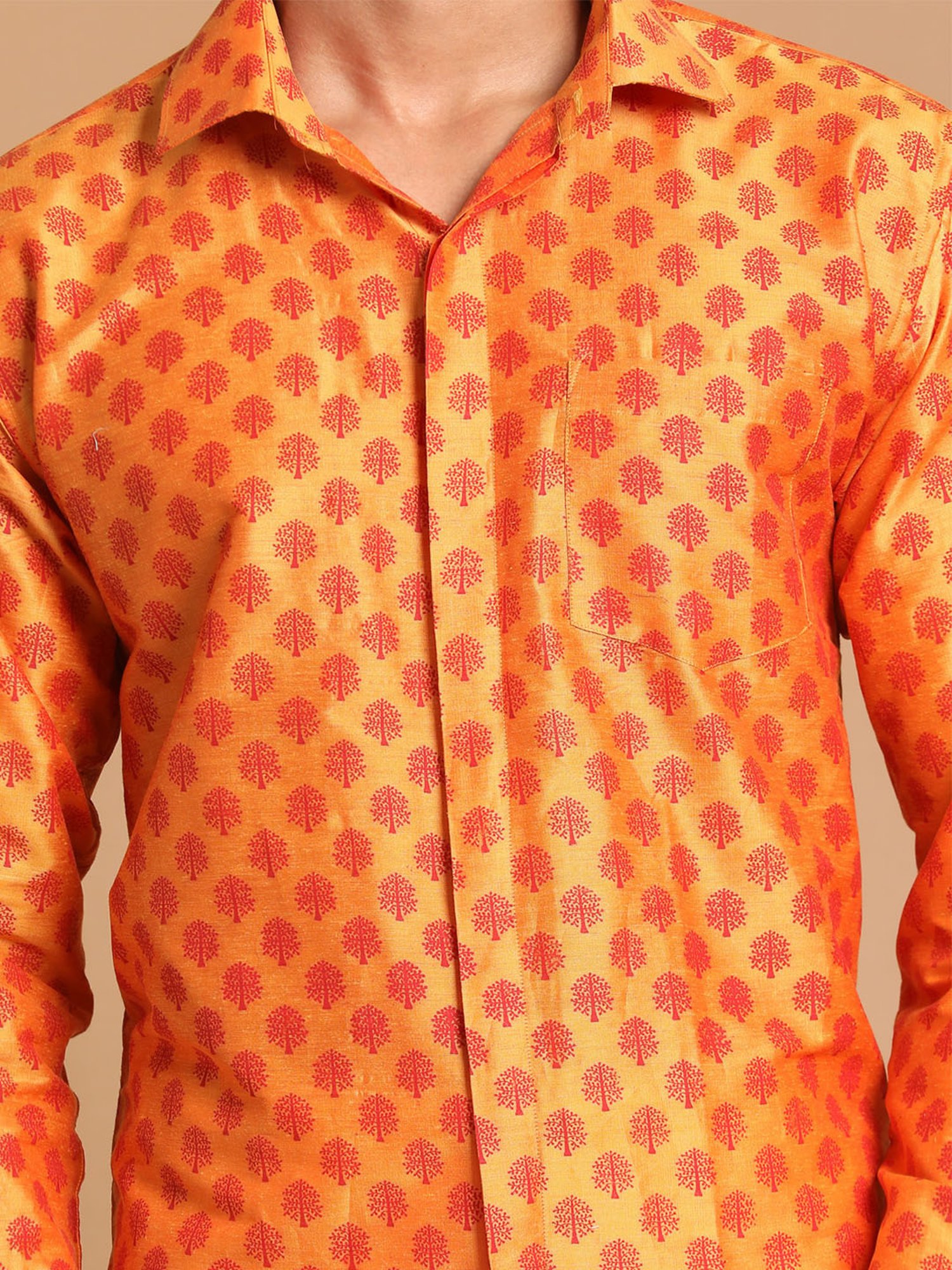 VASTRAMAY Orange Regular Fit Printed Ethnic Shirt