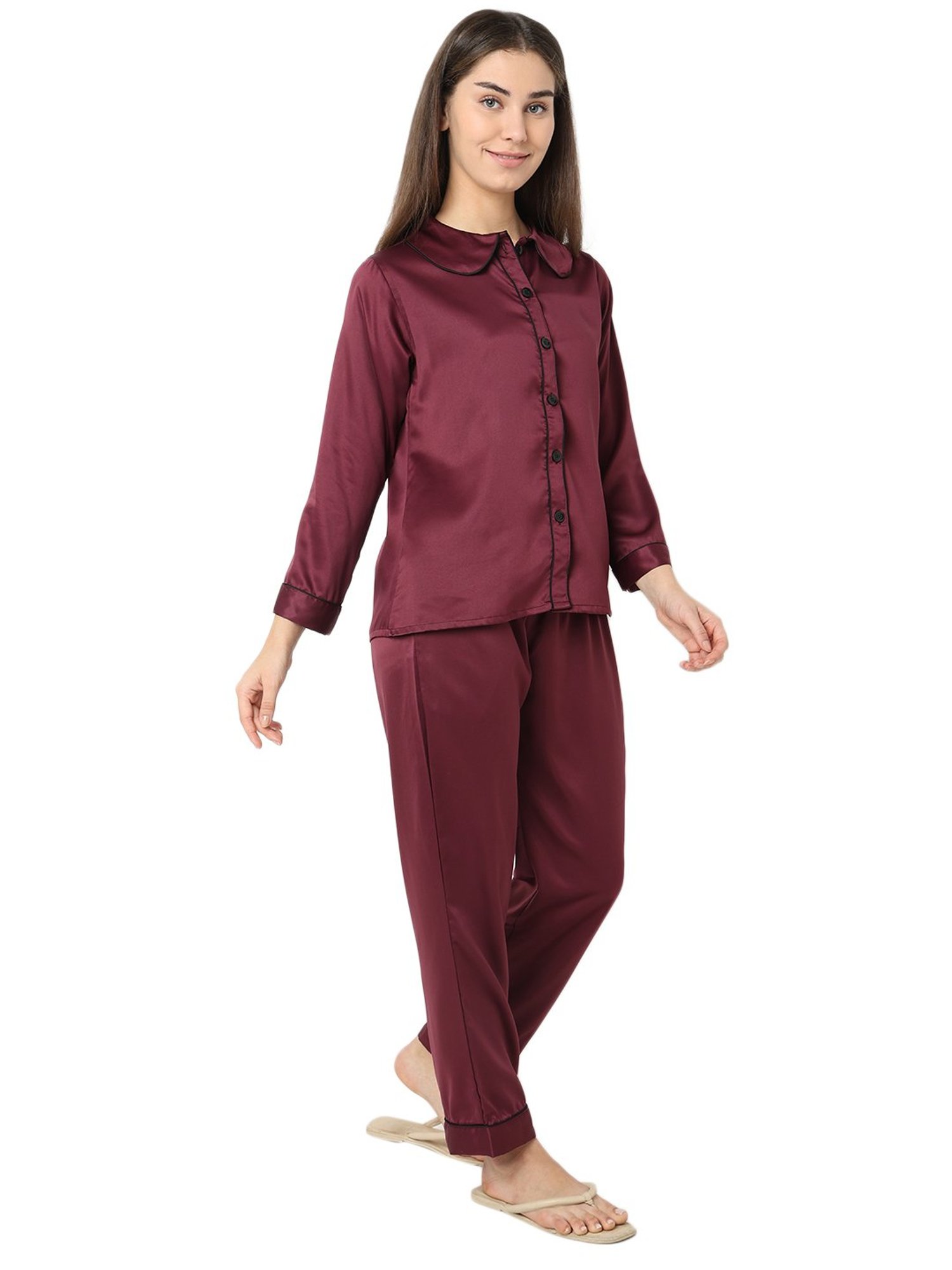 Smarty Pants Maroon Satin Shirt With Pyjamas