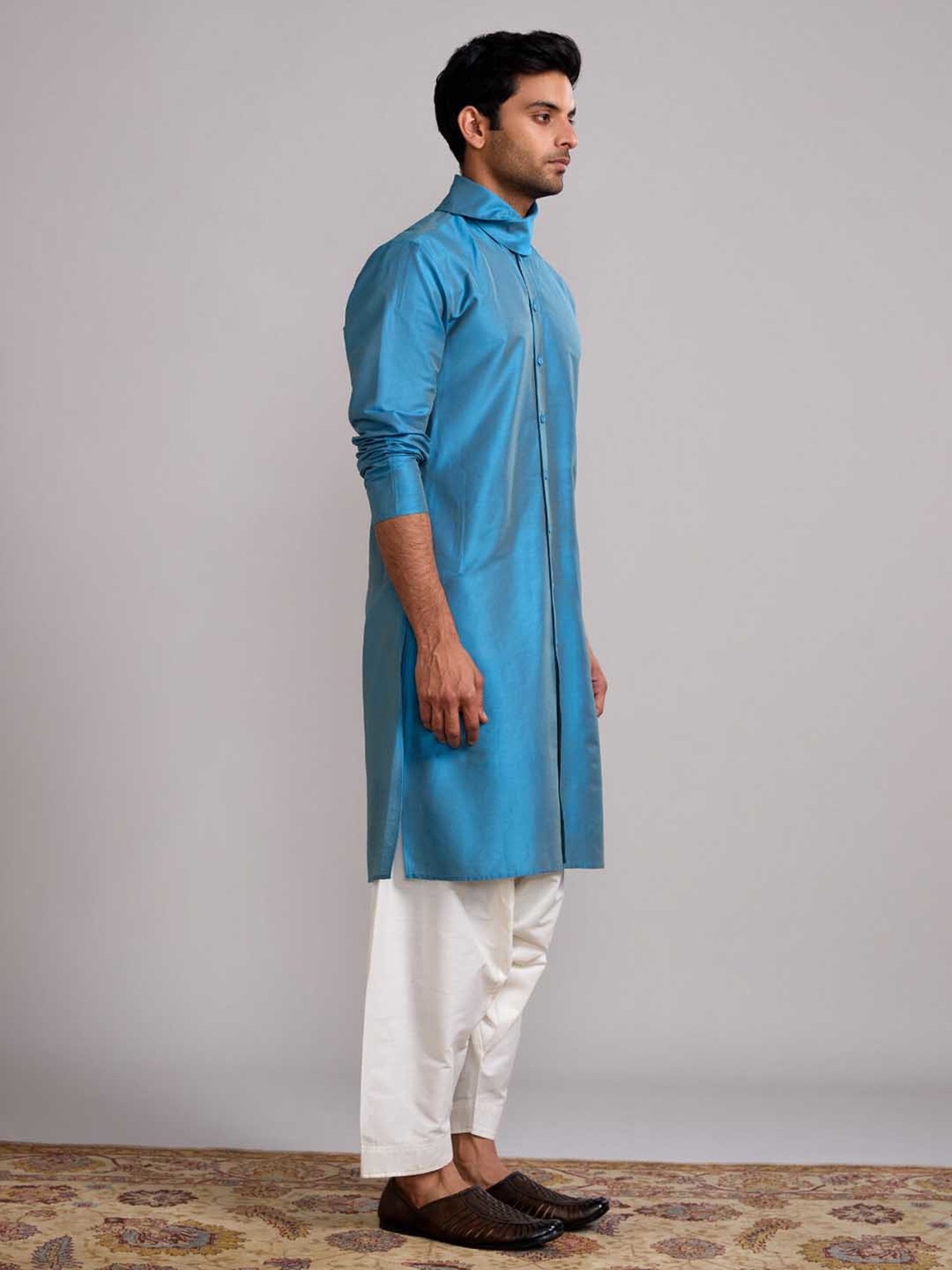 Abhishti Blue & Cream Straight Fit Kurta & Salwar Set