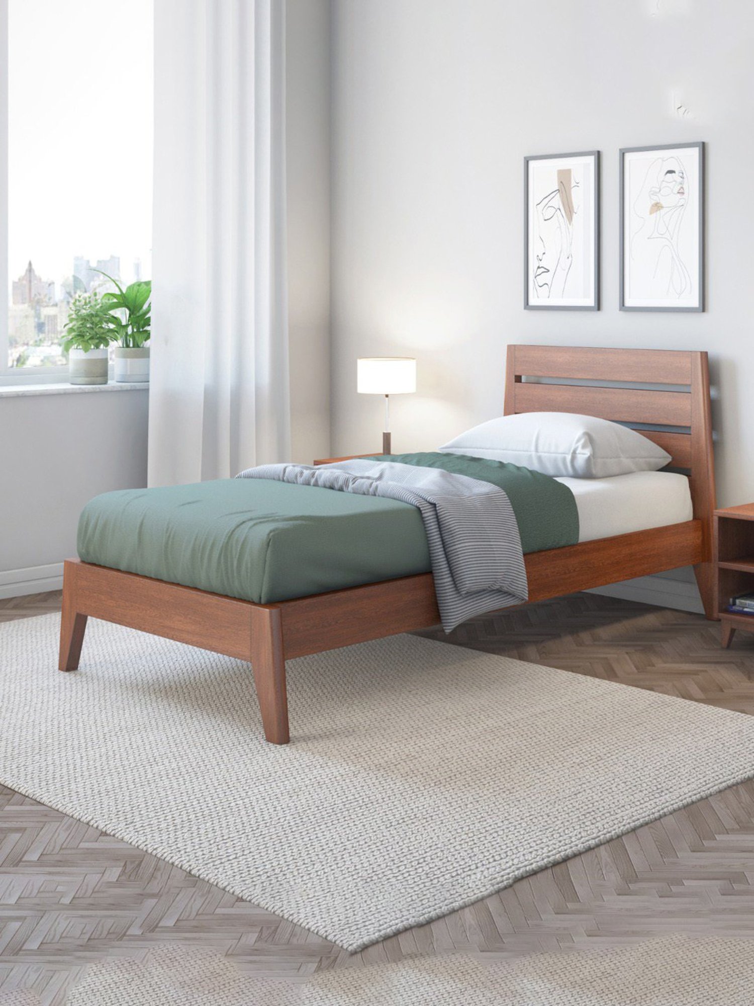 Pure Leed Solid Wood Single Bed In Brown Colour