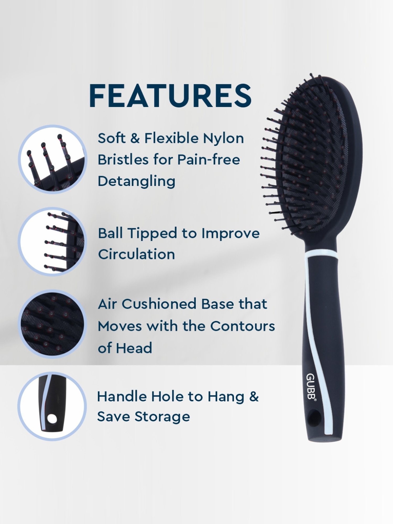 GUBB Oval Hair Brush Vogue Range