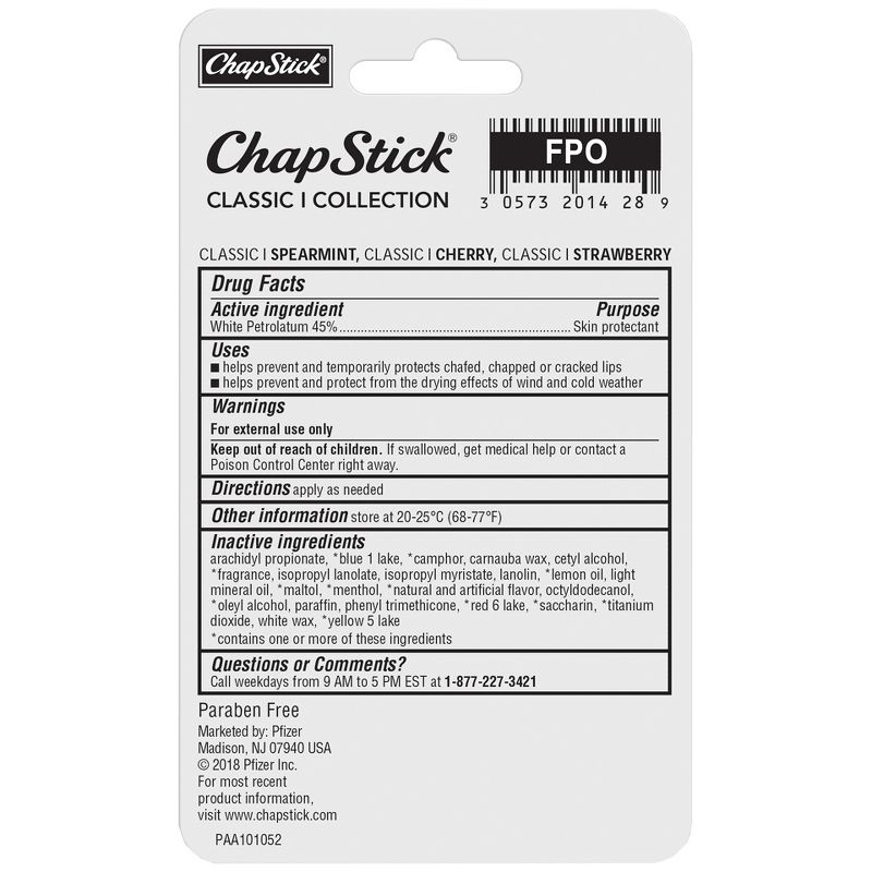 Chapstick Classic Variety Pack Lip Balm - Cherry, Strawberry, & Spearmint - 3ct/0.45oz