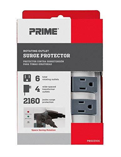 Prime Wire & Cable PB503105 6-Outlet 2160J Swivel Surge Tap White