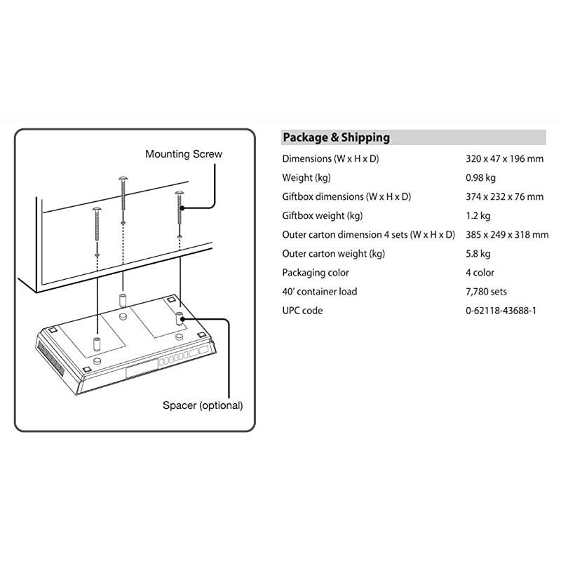 SPS3688B Under Cabinet Wireless Speaker with Bluetooth and FM Radio White