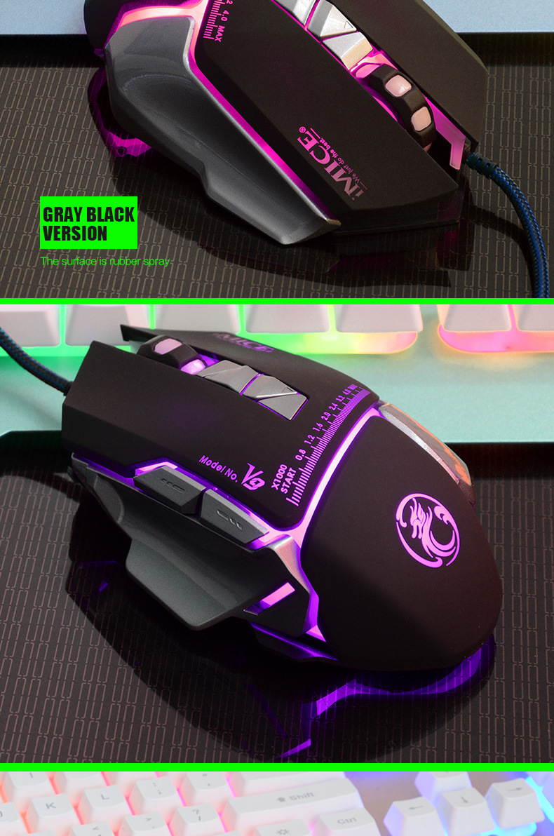 IMICE V9  Ergonomic Design, Cool Exterior 4-color Backlit 3200DPI Wired 7-Button Gaming Mouse Macro Custom - White