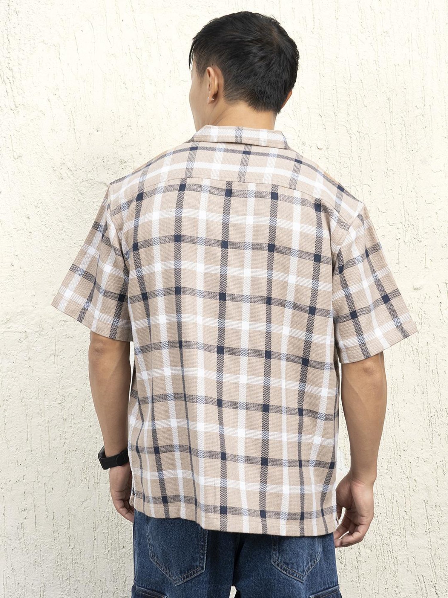Hubberholme Men Cotton Short Sleeves Oversized Checked Shirt 6