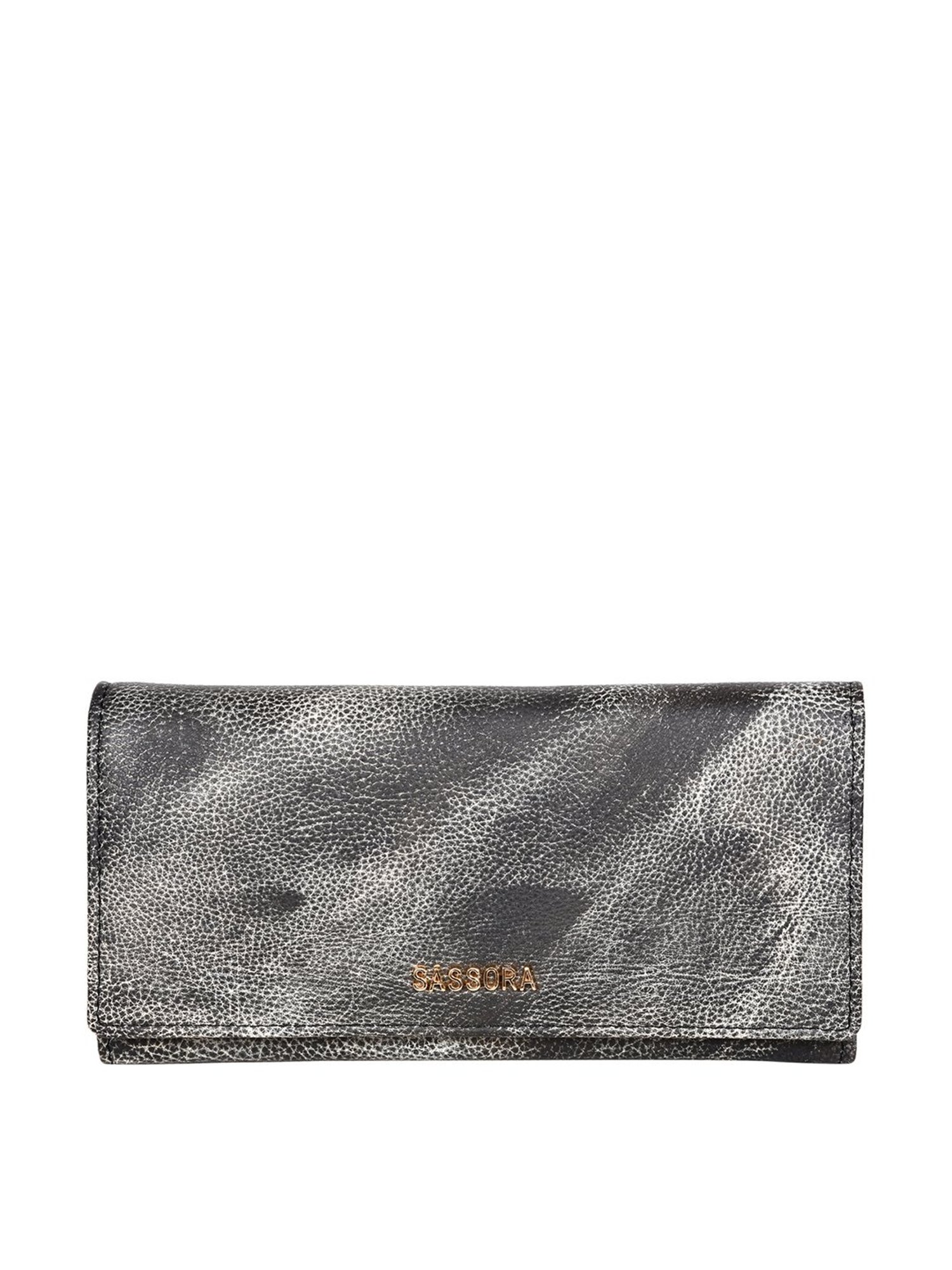 SASSORA Black Textured Rfid Wallet for Women