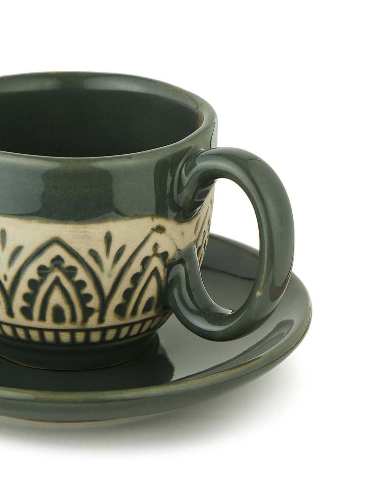 Fabindia Olive Ceramic Leela Cup & Saucer (0.2 L)
