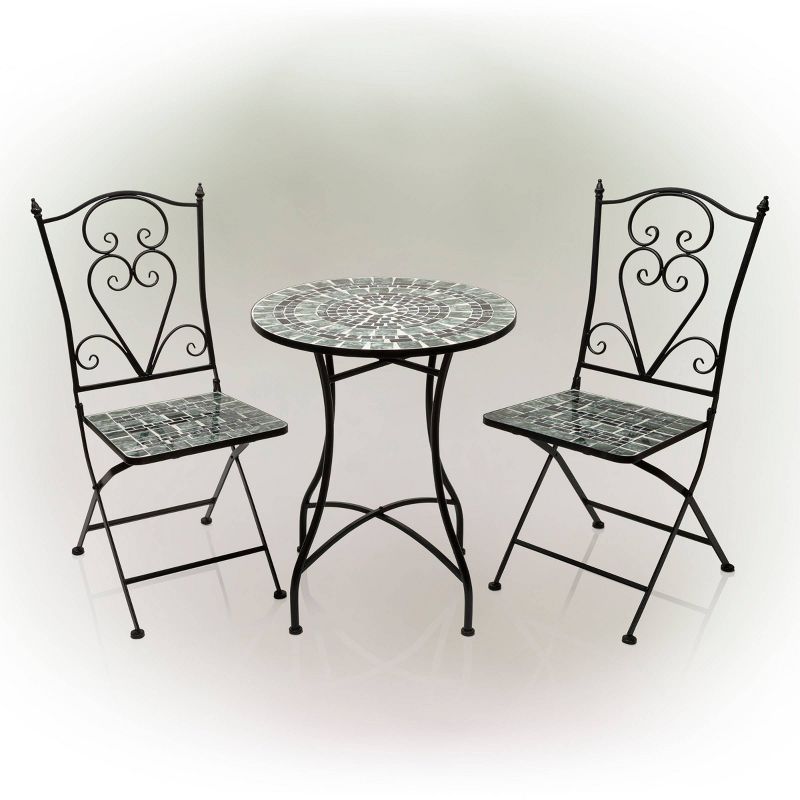 Marbled Glass Mosaic Bistro Set & Two Foldable  Chairs - Alpine Corporation