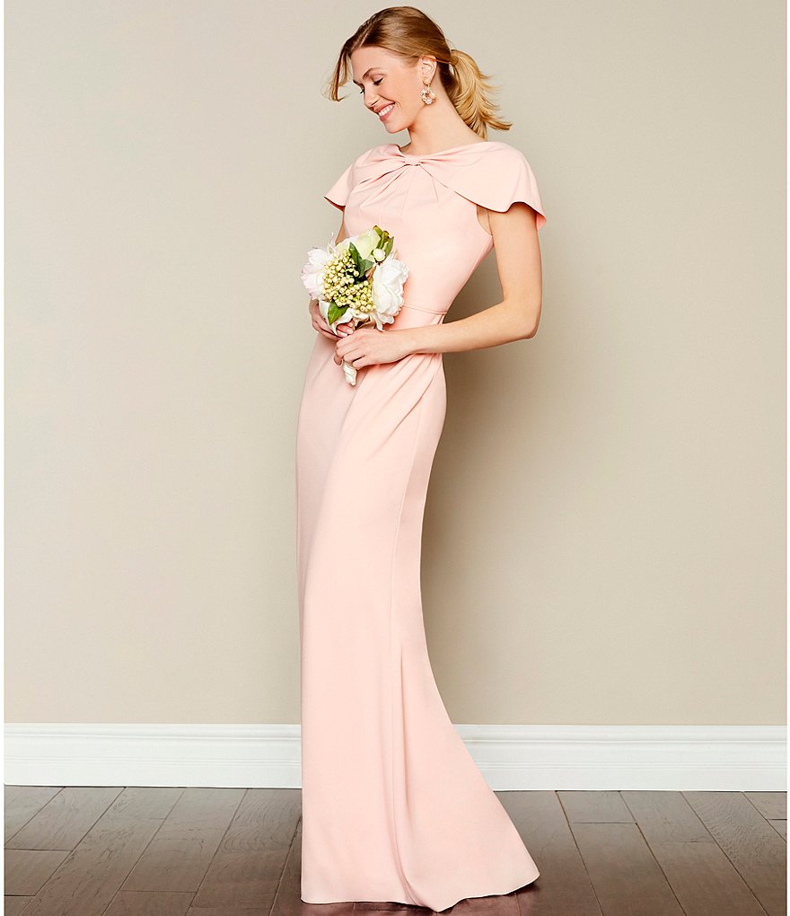 Adrianna Papell Bow Detail Stretch Crepe Cap Sleeve Mermaid Gown