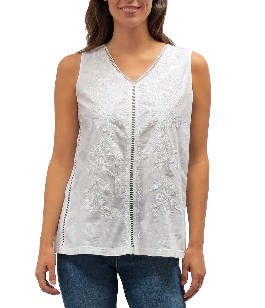 Karyn Seo Lilo Tonal Vintage Embroidered V-Neck Lace Detailing Cotton Tank