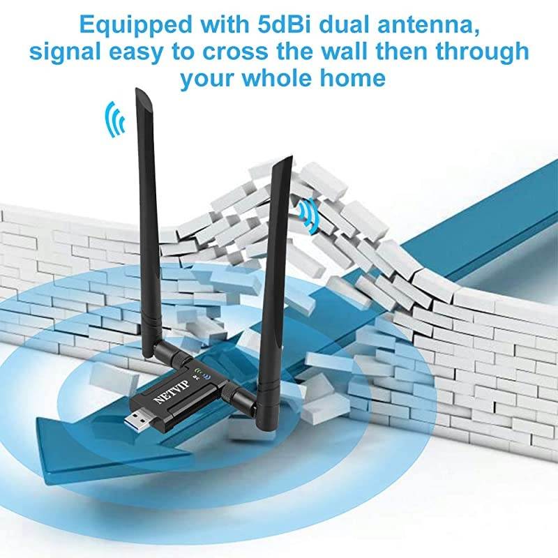 WiFi Adapter, Dual Band USB WiFi Dongle (5.8G/867Mbps+2.4G/300Mbps) Network Adapter with USB 3.0 Cradle and Extension Cable for PC Desktop Laptop Support Windows 10/8/7 MacOS