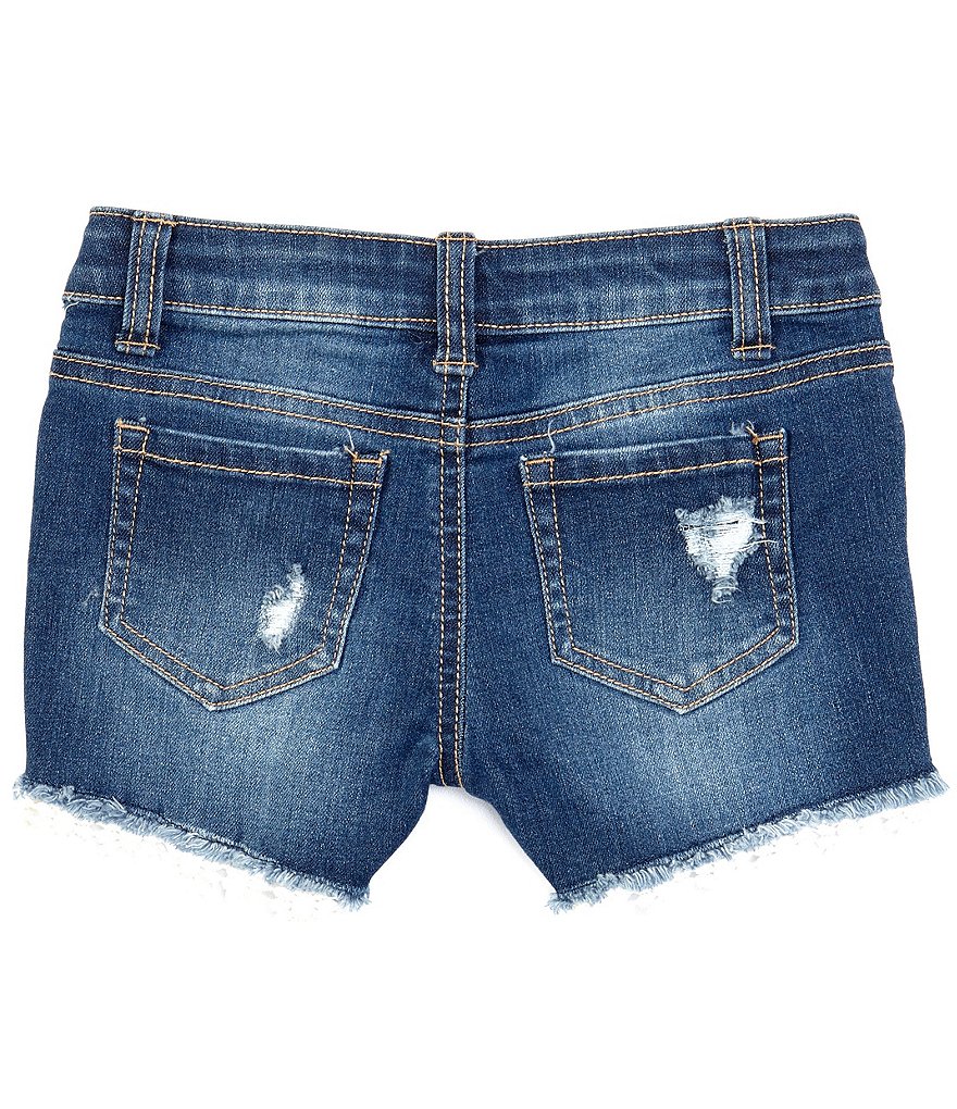 Hippie Girl Little Girls 4-6X Crocheted-Hem Destructed Denim Shorts