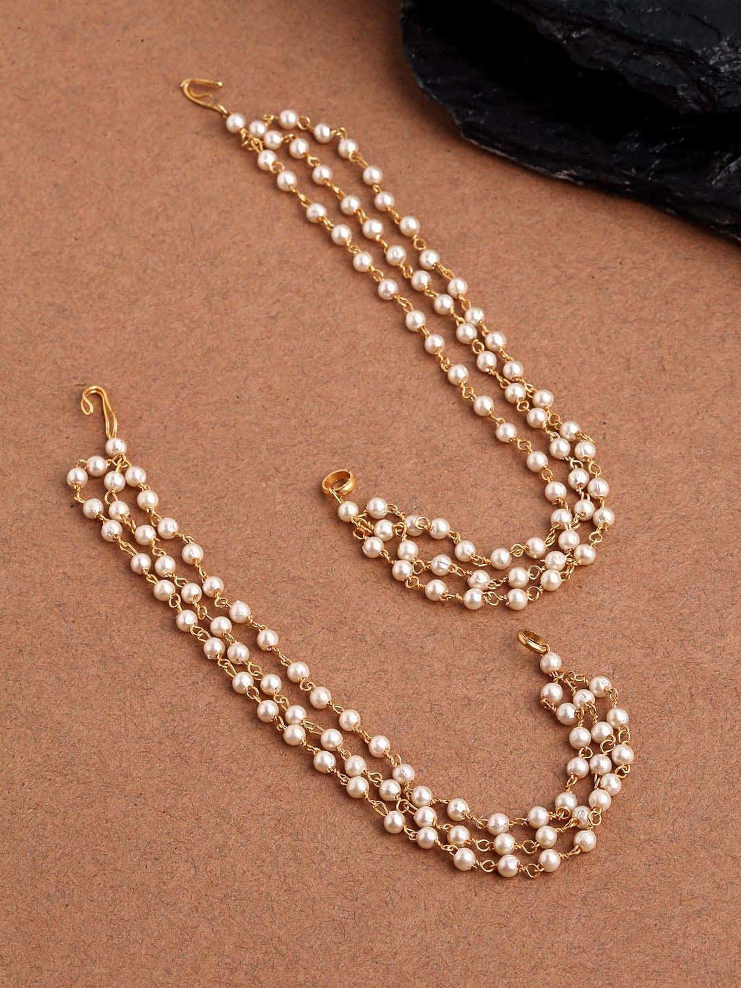 Panash Gold-Plated Pearl Beads Handcrafted Chains Detachable Earrings