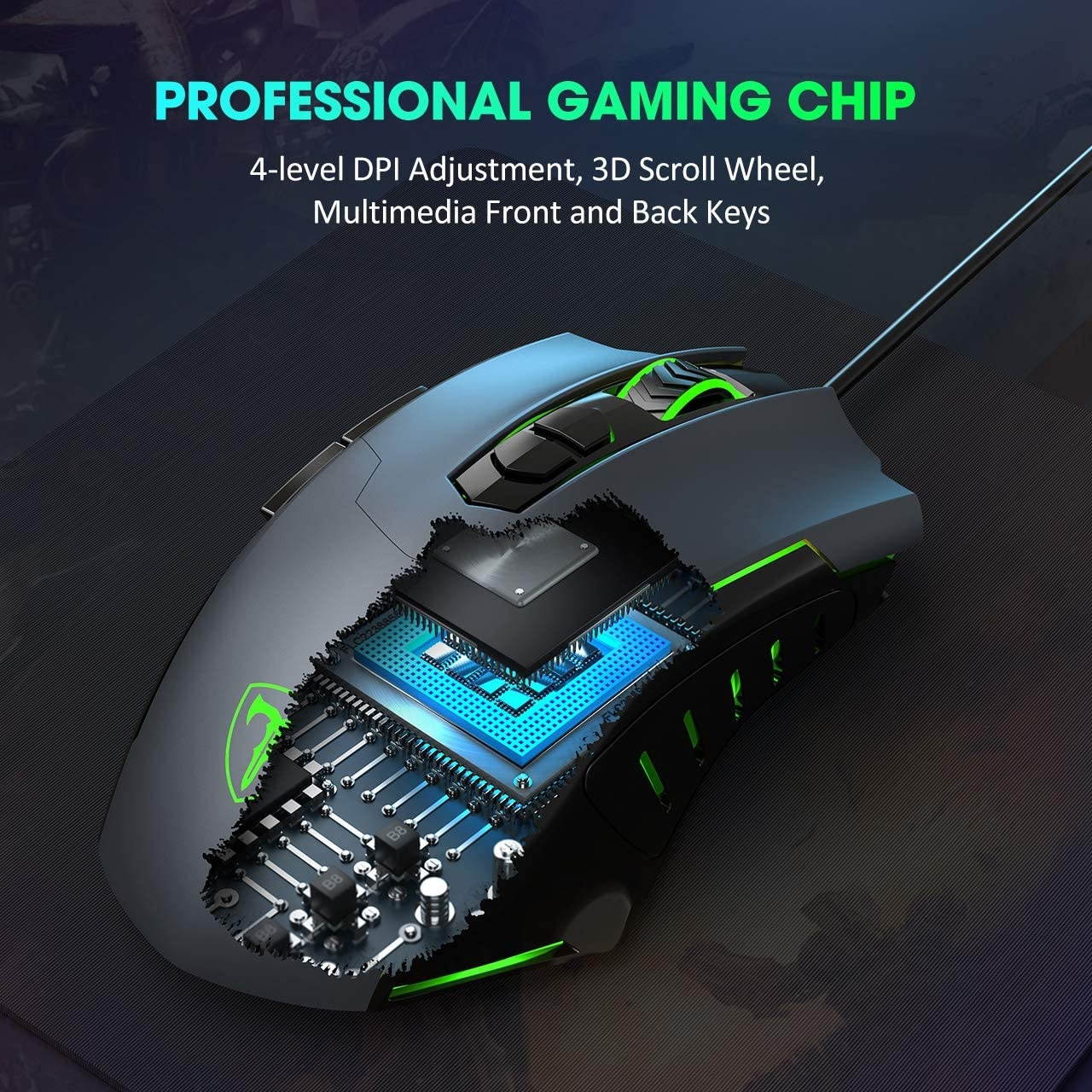 PICTEK Gaming Mouse Wired [7200 DPI] [Programmable] [Breathing Light] Ergonomic USB Computer Mice RGB Laptop PC Gaming Mouse 7 Buttons for Windows 7/8/10/XP Vista Linux Grey