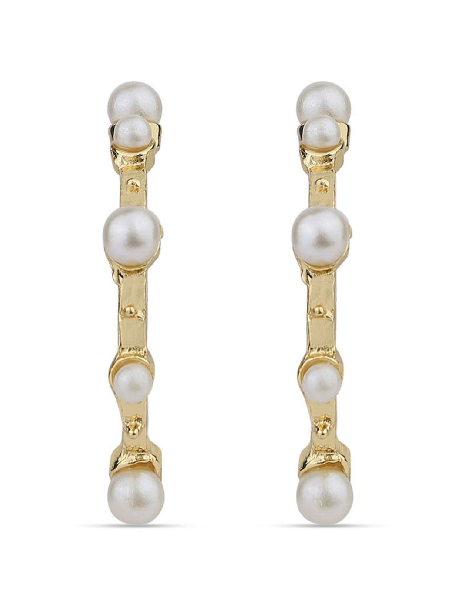 ToniQ Gold-Plated White Pearl Studded Half Hoop Earrings For Women