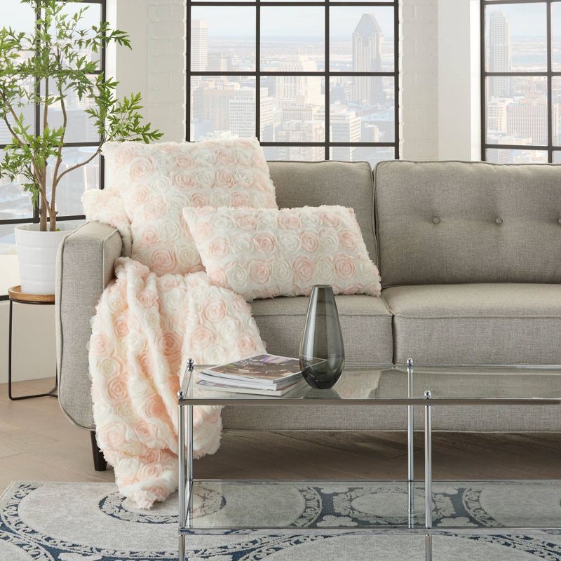 50"x60" Fur Chiffon Roses Faux Fur Throw Blanket Ivory - Mina Victory