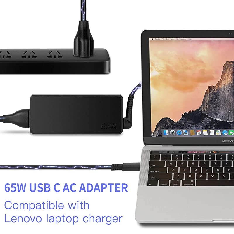 USB Type C AC Charger for Lenovo ideapad S940 Yoga S940 C730 thinpad E495 E595 T580 T480 T480S p43s p53s GX20P92530 4X20M26268 ADLX65YCC3D ADLX65YLC3D ADLX65YDC3D Laptop Power Supply Adapter Cord