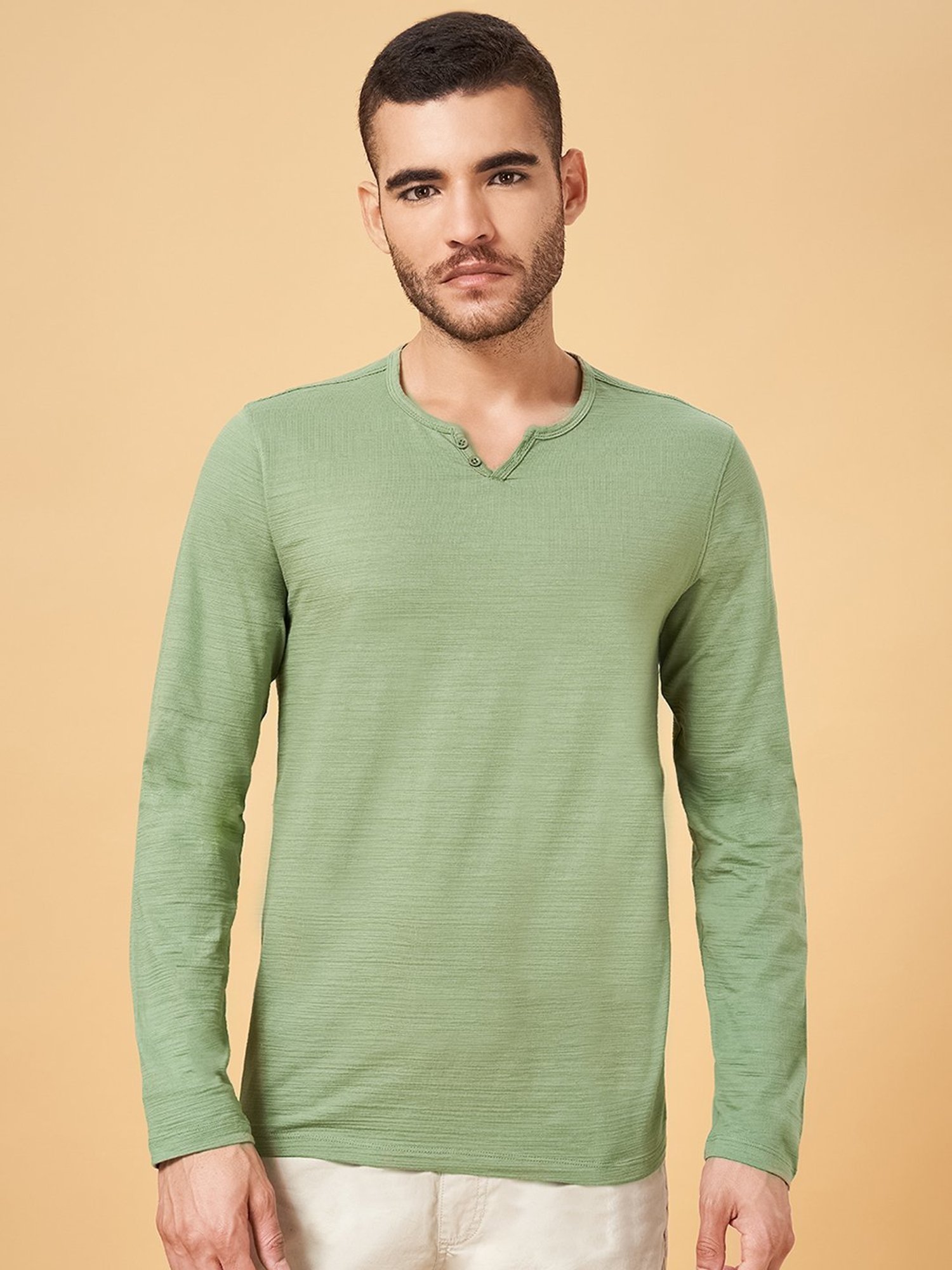 Urban Ranger by Pantaloons Sage Green Slim Fit T-Shirt