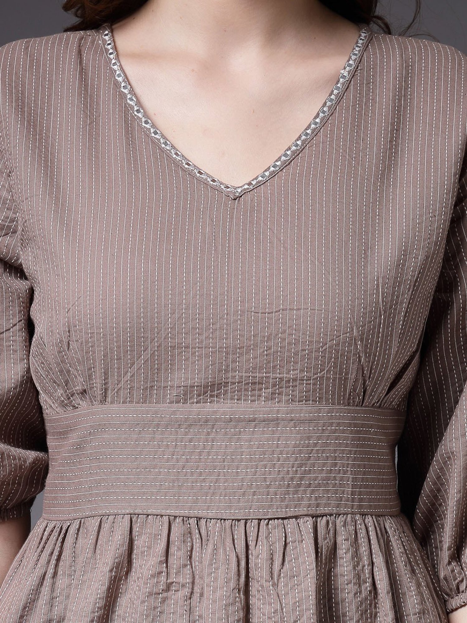 Stylum Beige Cotton Embroidered Top & Pant Set