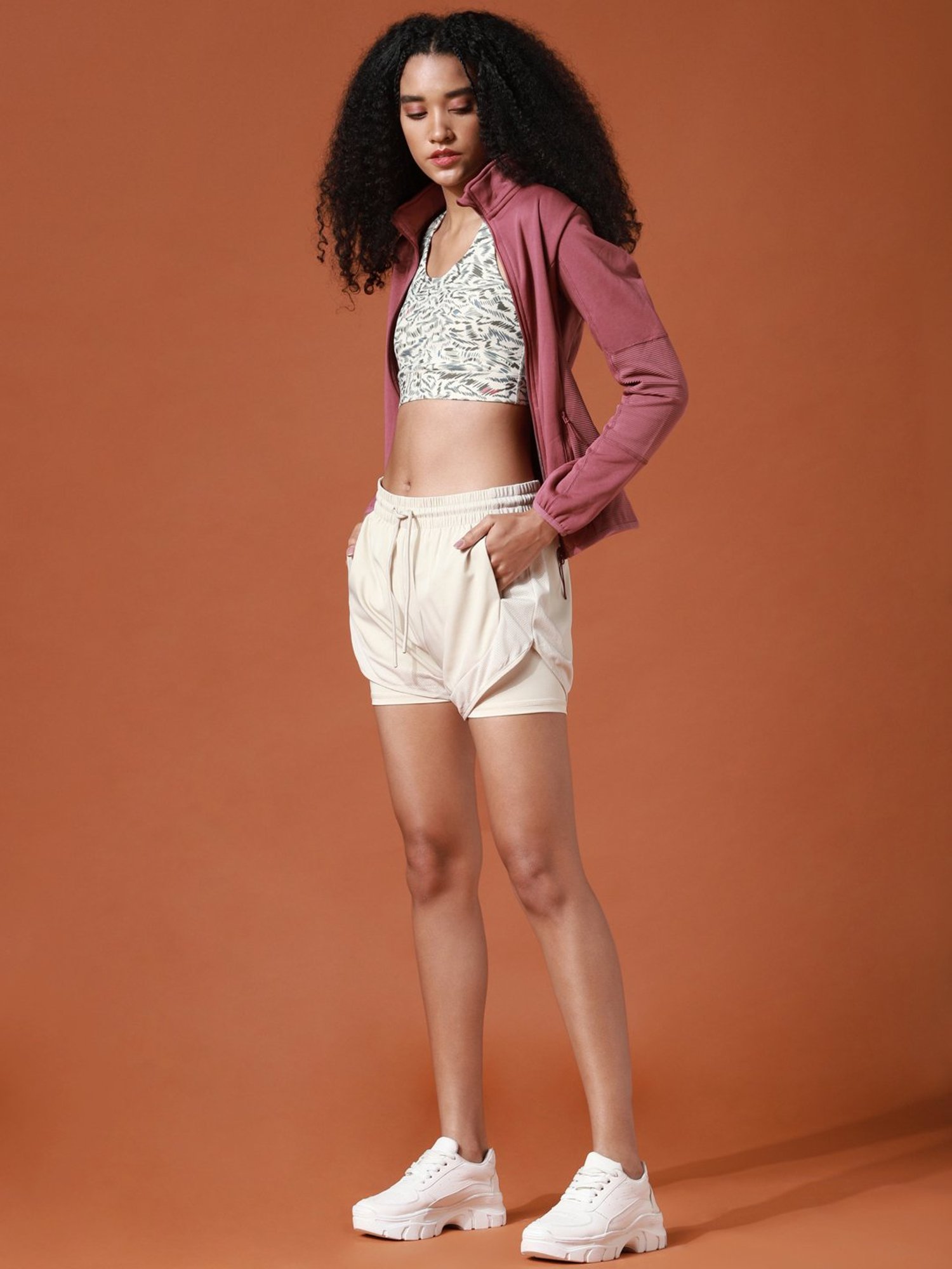 Only Beige High Rise Sports Shorts