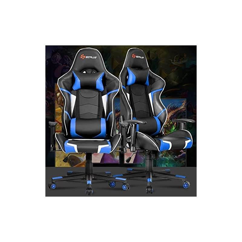 Gaming Chair, Massage Office Chair Computer Gaming Racing Chair, High Back PU Leather Adjustable Arms Headrest Ergonomic Reclining Game Chair, Rolling Swivel Executive Chair