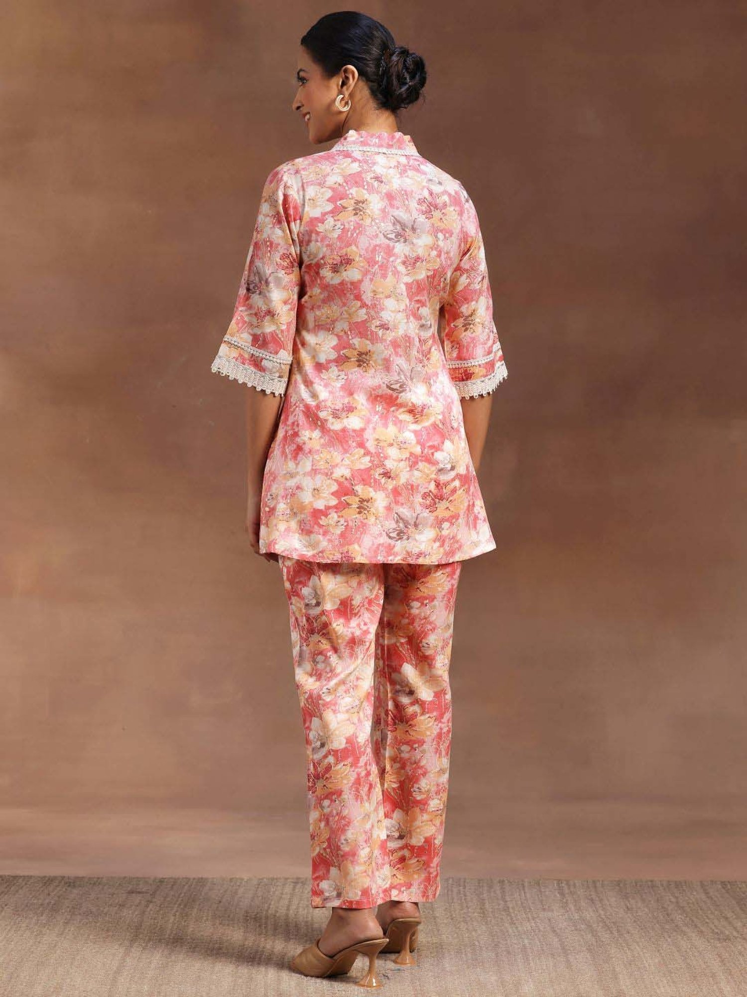 Libas Peach Printed Cotton Blend Co-Ords