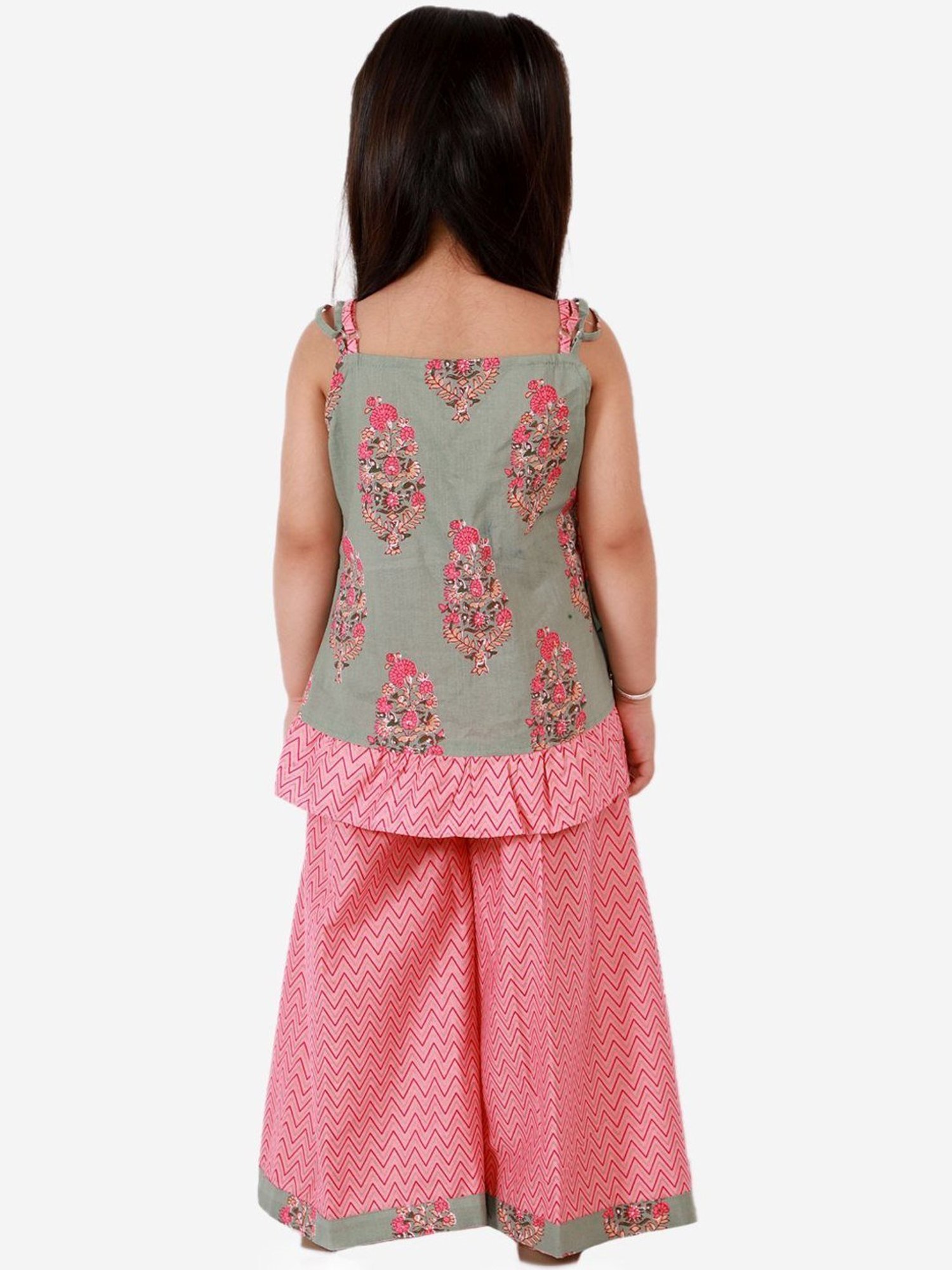 TWISHA Kids Pink & Green Cotton Printed Top Set