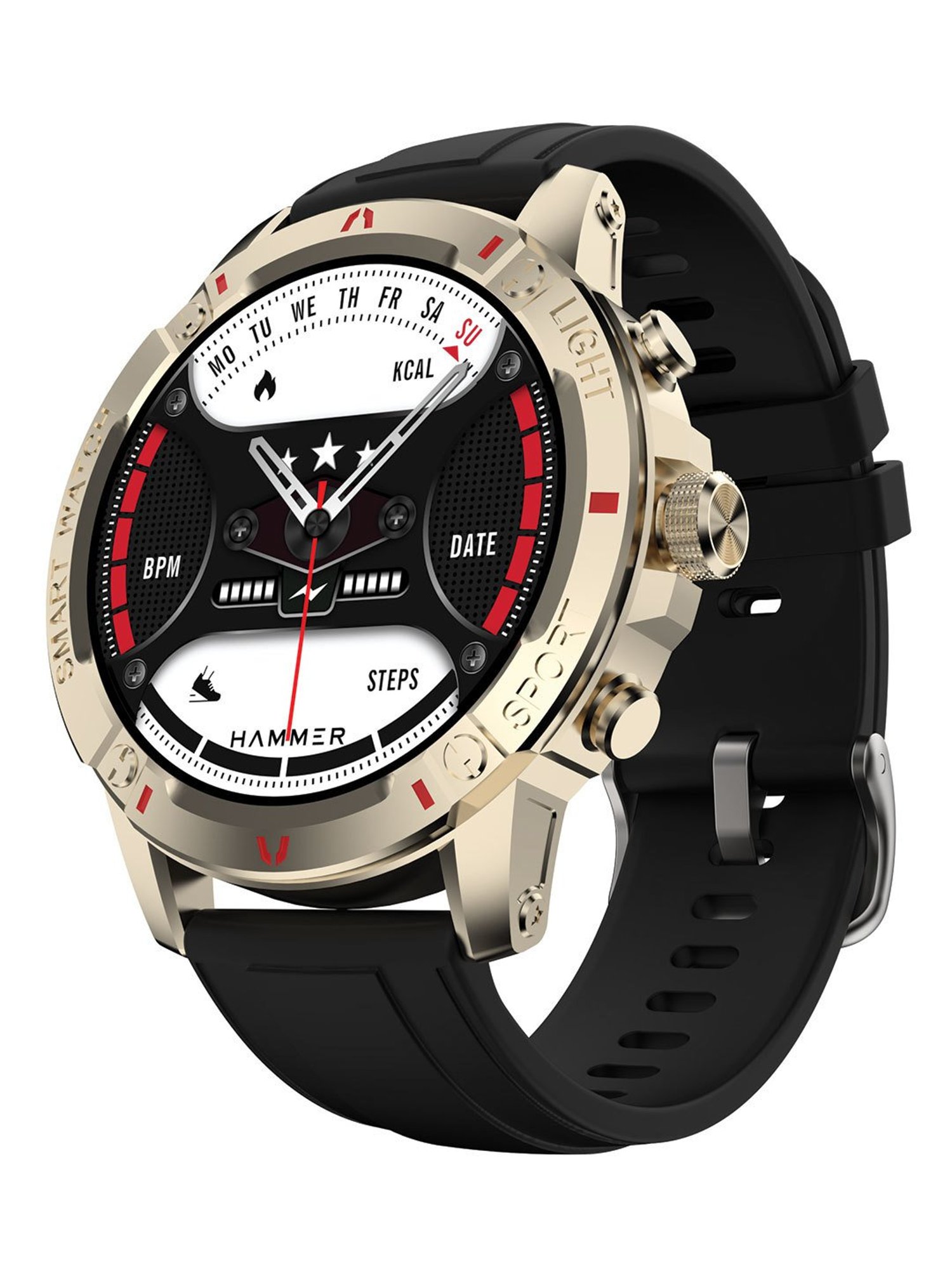 Hammer Luxor 1.45 inch AMOLED Display Round Dial Rugged Smartwatch with Bluetooth Calling (Gold)