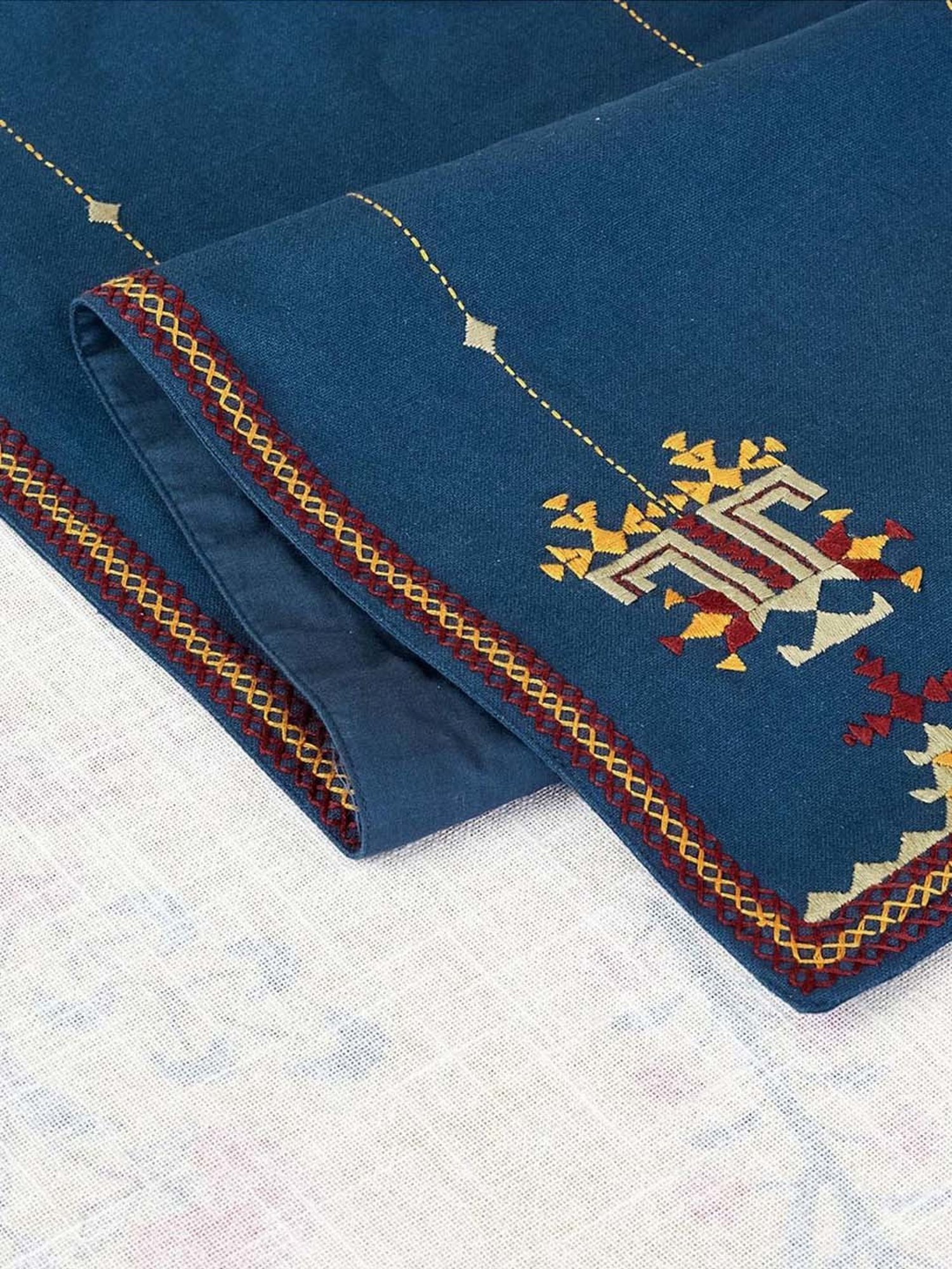 Fabindia Home Soof Blue Cotton 195 GSM Small Runner