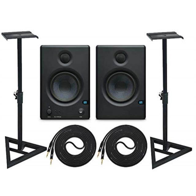 presonus eris e4.5 pair 2way 4.5" active studio monitor pair and stands with 2 cable set
