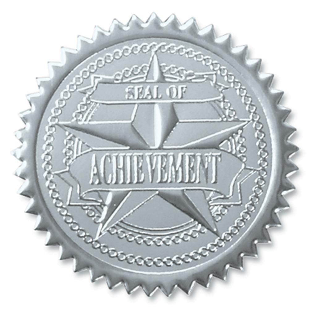 Seal of Achievement Embossed Silver Foil Certificate Seals, 2 Inch, Self Adhesive, 102 Count
