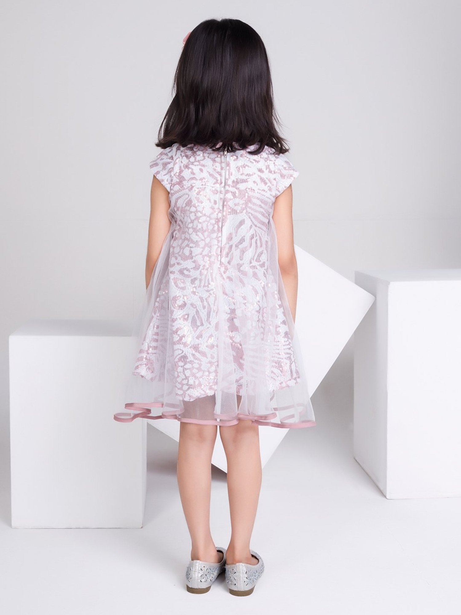 Peppermint Kids Mauve & White Embellished Dress