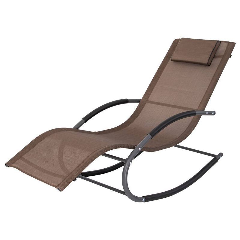 Outdoor Curved Rocker Chaise Lounge Chair with Pillow - Brown - Crestlive Products
