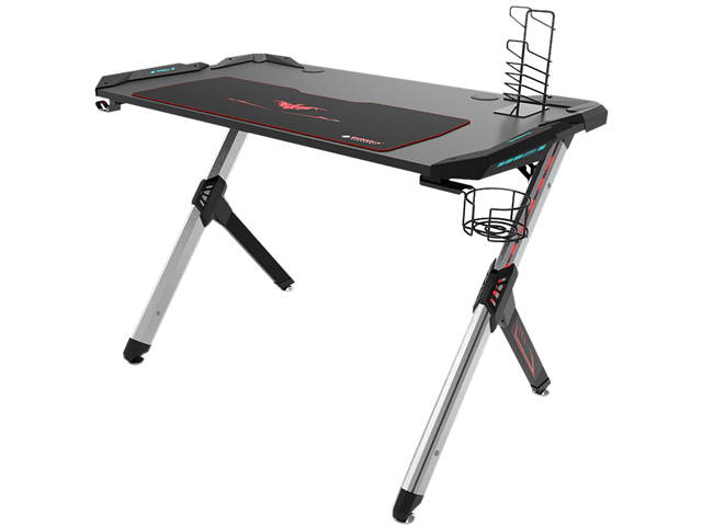 Eureka Ergonomic R1-S Gaming Desk with RGB Lighting, Carbon Fiber Texture, Cup Holder, and Headphone Hook