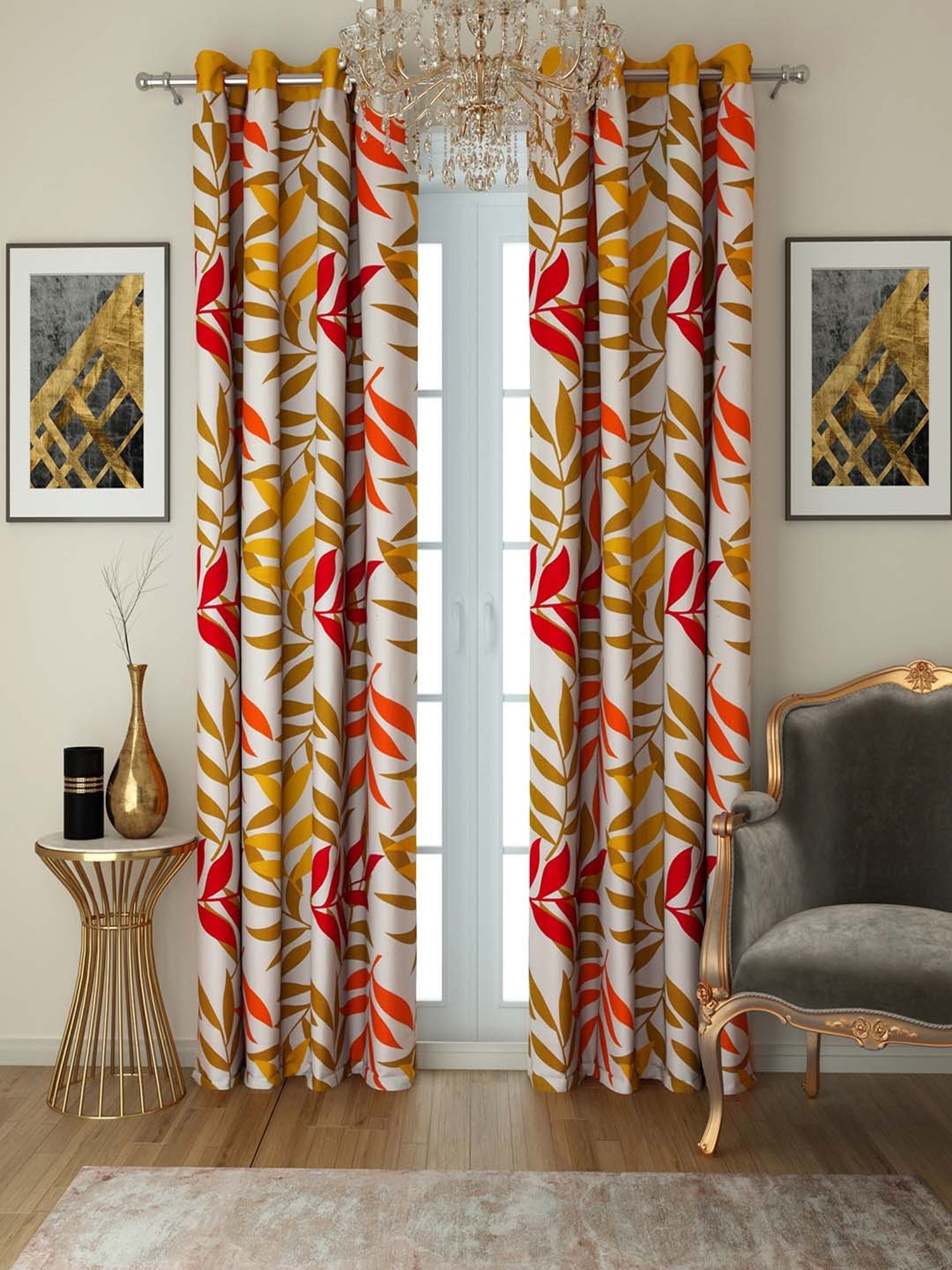 Swayam Multicolored 7 ft Eyelet Door Curtains - Set of 2 (7 Ft)