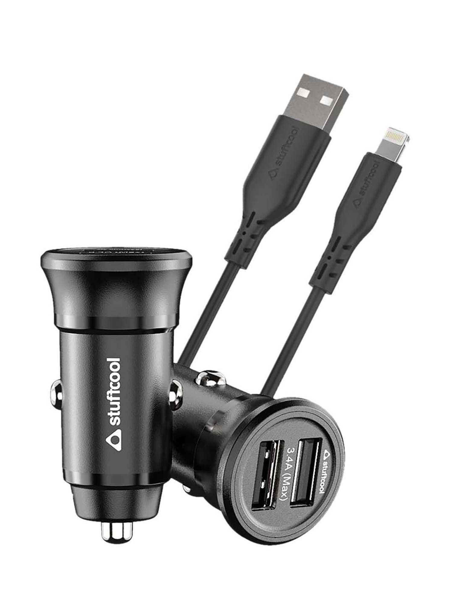 Stuffcool CKISO34L-BLK 3.4 Amp 8 Pin Dual Port Car Charger with Cable (Black)