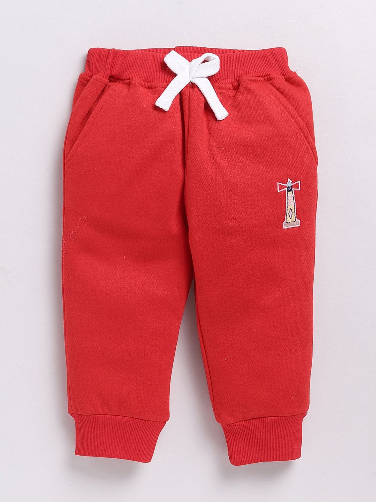 Dollar Kids Red Embroidered Full Sleeves T-Shirt with Joggers