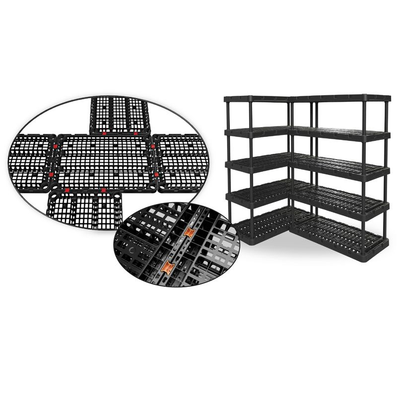 Gracious Living 91084-1C 24x36x72 Inch Knect A Shelf Fixed Height Heavy Duty Interlocking Ventilated Home, Garage Storage 5 Tier Shelving Unit, Black