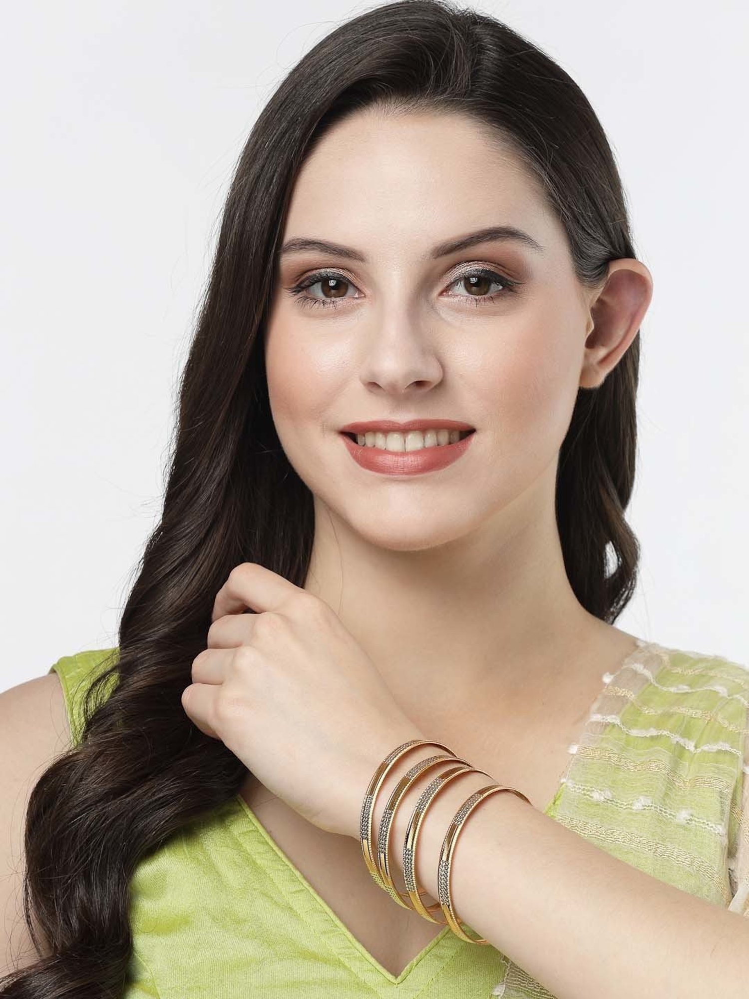 NVR Gold-Plated CZ-Studded Traditional Bangles for Women - Set of 4