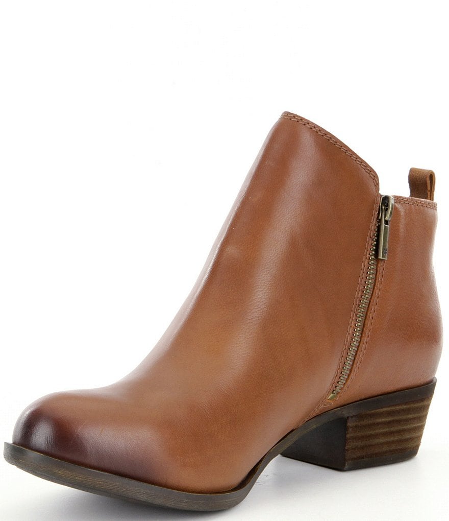 Lucky Brand Basel Smooth Leather Side Zip Block Heel Booties