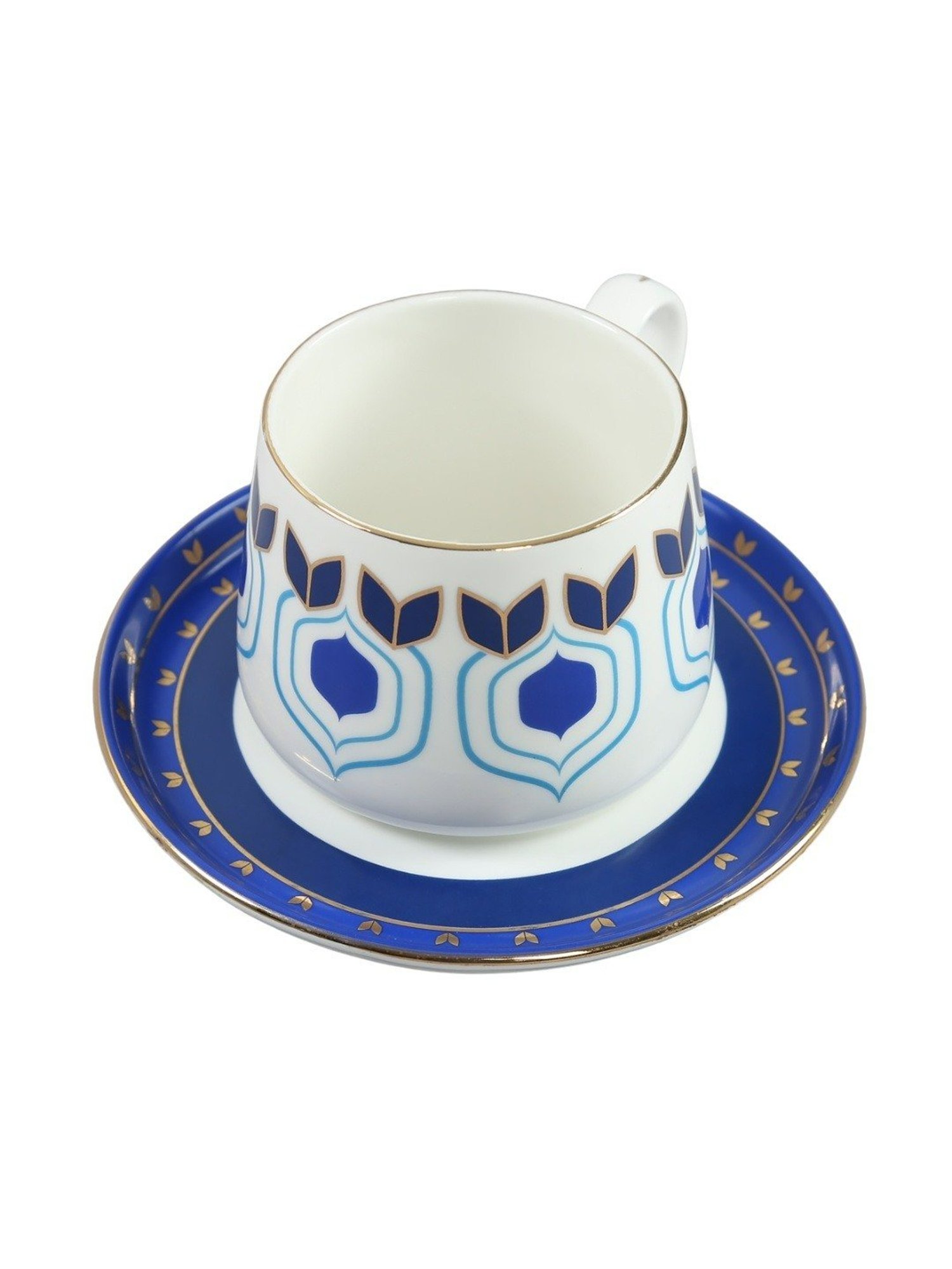 India Circus Floral Blue Bone China Cup Saucer (Set of 8)