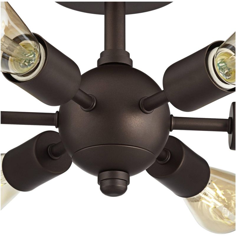 Possini Euro Design Mid Century Modern Ceiling Light Semi Flush Mount Fixture Oiled Bronze 13" Wide 6-Light LED Edison for Bedroom