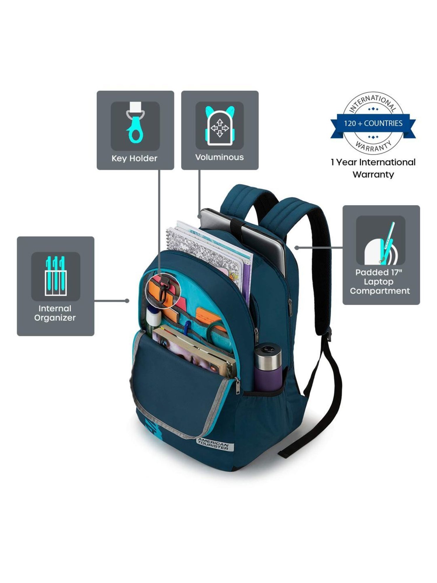 American Tourister Spin 29 Ltrs Teal Medium Laptop Backpack