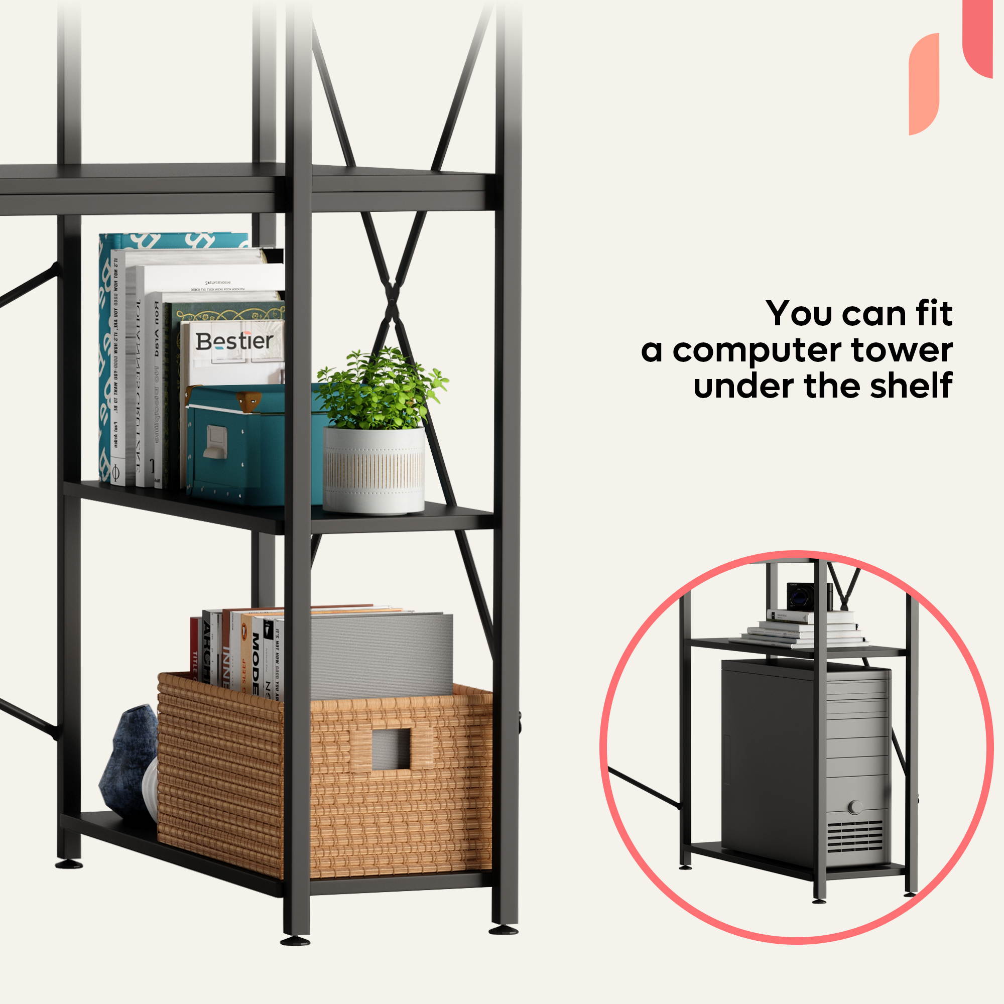 Bestier 63 Inch Computer Desk with Storage Shelves, Modern Bookshelf Desk with Headphone Hook Large Workstation Writing Desk with Reversible Bookshelves Home Office Work Table Study Desk Grey