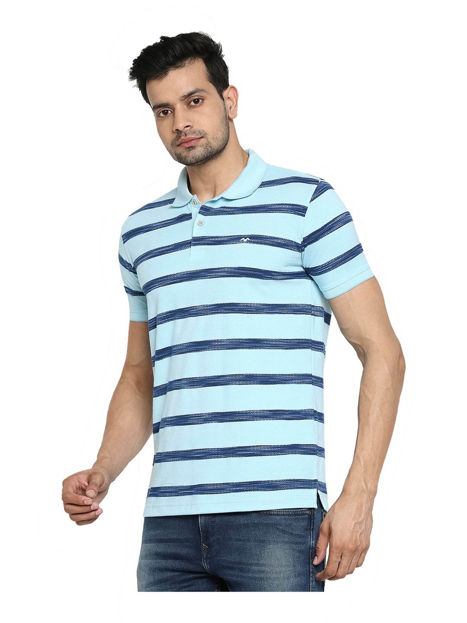 Mufti Blue Striped Polo T-Shirt