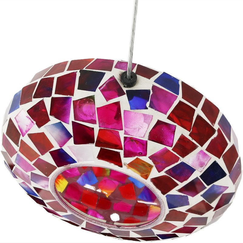 Sunnydaze Outdoor Garden Patio Round Glass with Mosaic Design Hanging Fly-Through Bird Feeder - 6" - Crimson
