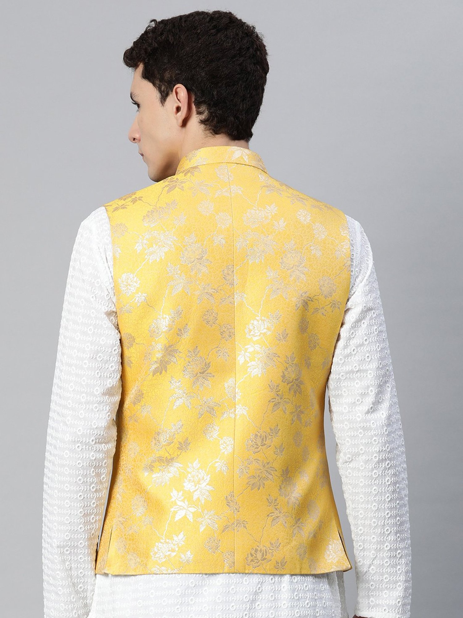 ManQ Yellow Slim Fit Nehru Jacket