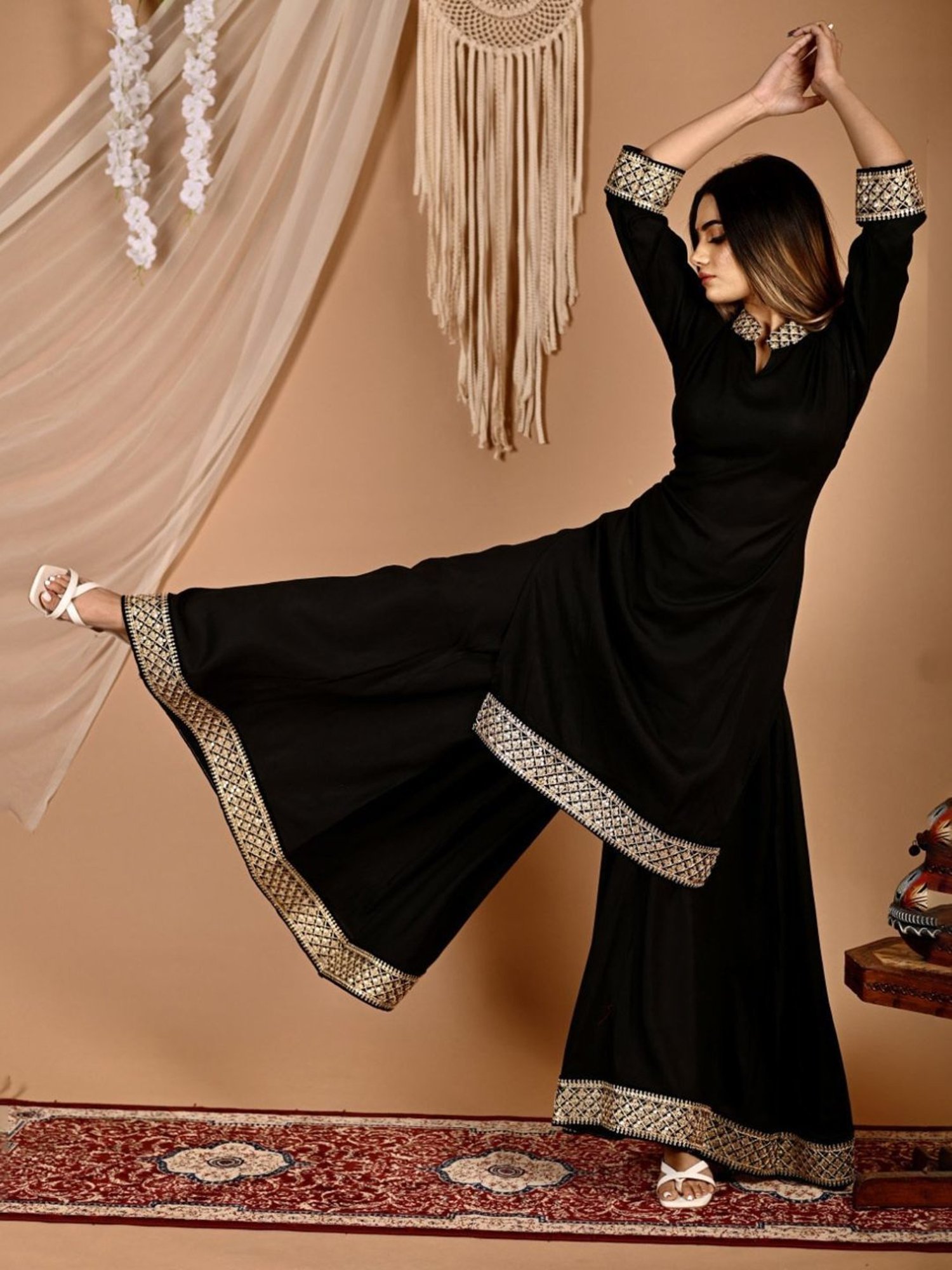 Calmna Black Seroi Gotapatti Sharara Set